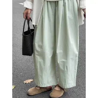 파란색 허리밴드 면 린넨 워크웨어 와이드 레그 팬츠 여름 얇은 스타일 일본식 루즈핏 캐주얼 스트레이트 무 9부 바지 상세 이미지 11