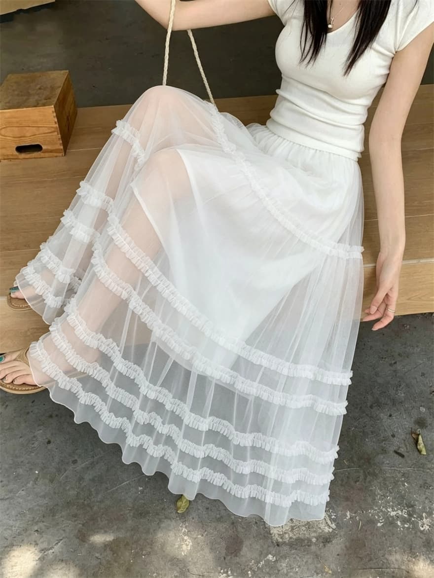 실사 프랑스식 프릴 케이크 드레스 깃발 실 반신 스커트 2026 요정 케이크 드레스 한 마디 빅 플레어 스커트 상세 이미지 20