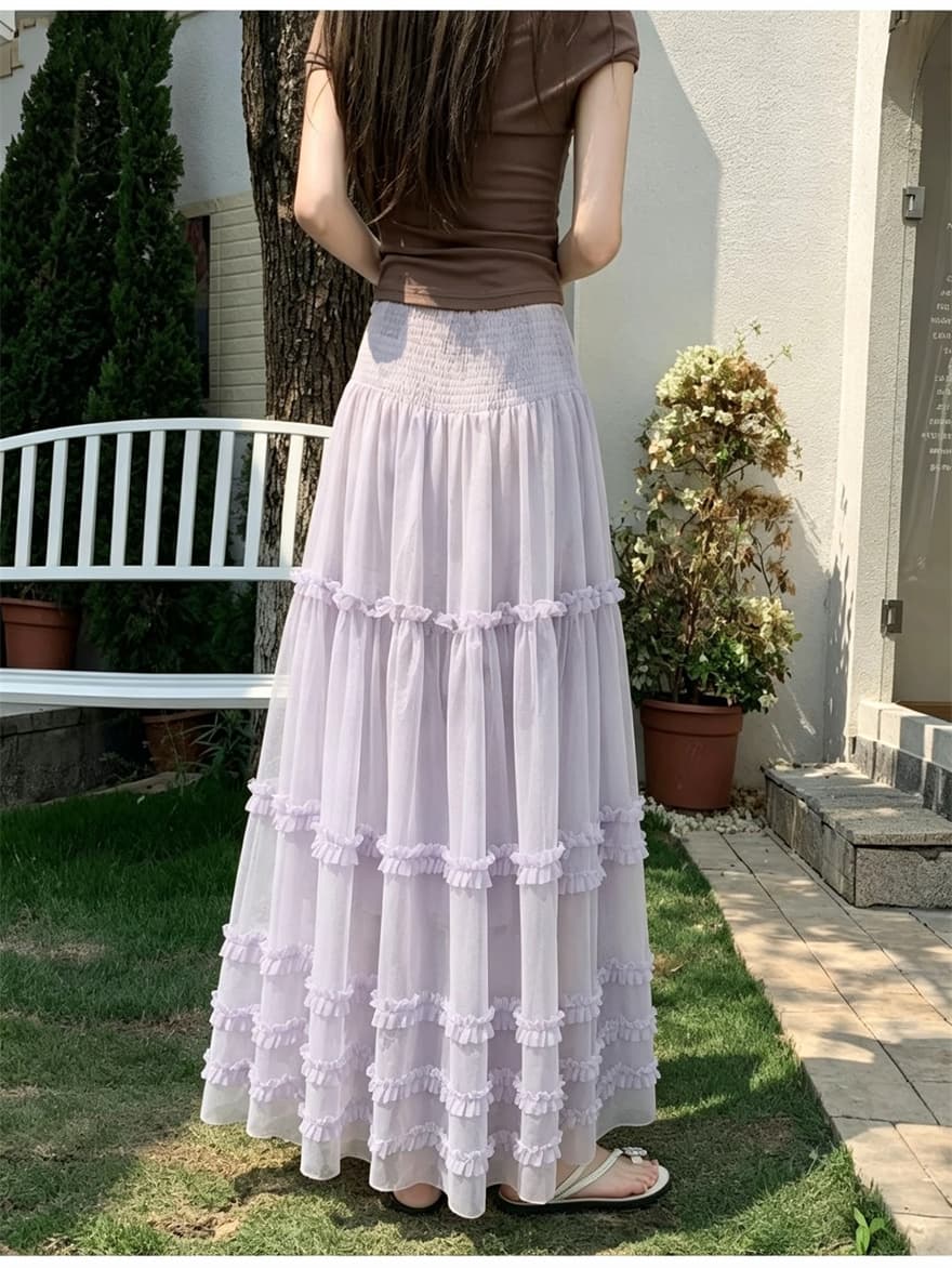 실사 프랑스식 프릴 케이크 드레스 깃발 실 반신 스커트 2026 요정 케이크 드레스 한 마디 빅 플레어 스커트 상세 이미지 33