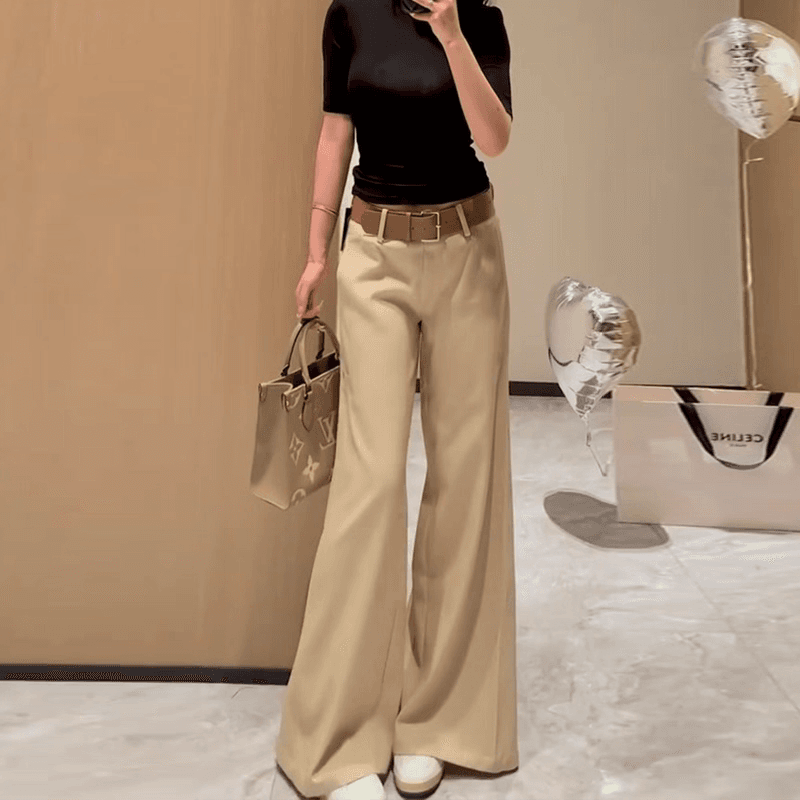 실사 회색 정장 바지 여성 가을 새로운 루즈핏 슬림해 보이는 도루 센스 로우 웨이스트 스트레이트 넓은 다리 캐주얼 긴 바지 상세 이미지 12