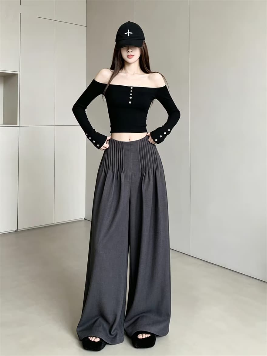 실사 레트로 주름 오래된 돈 바람 와이드 레그 팬츠 2026 가을 새로운 다용도 하이웨이스트 루즈핏 슬림해 보이는 바닥 청소 바지 상세 이미지 12
