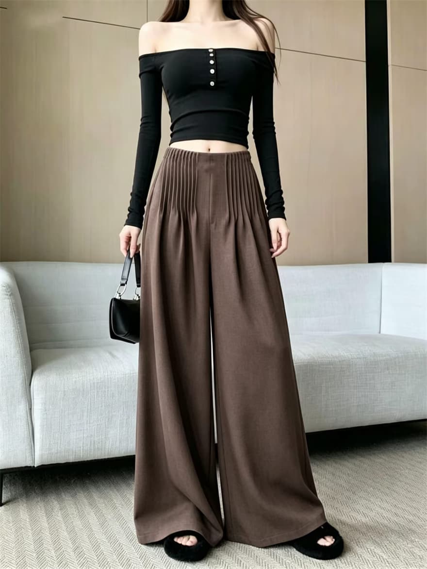실사 레트로 주름 오래된 돈 바람 와이드 레그 팬츠 2026 가을 새로운 다용도 하이웨이스트 루즈핏 슬림해 보이는 바닥 청소 바지 상세 이미지 13