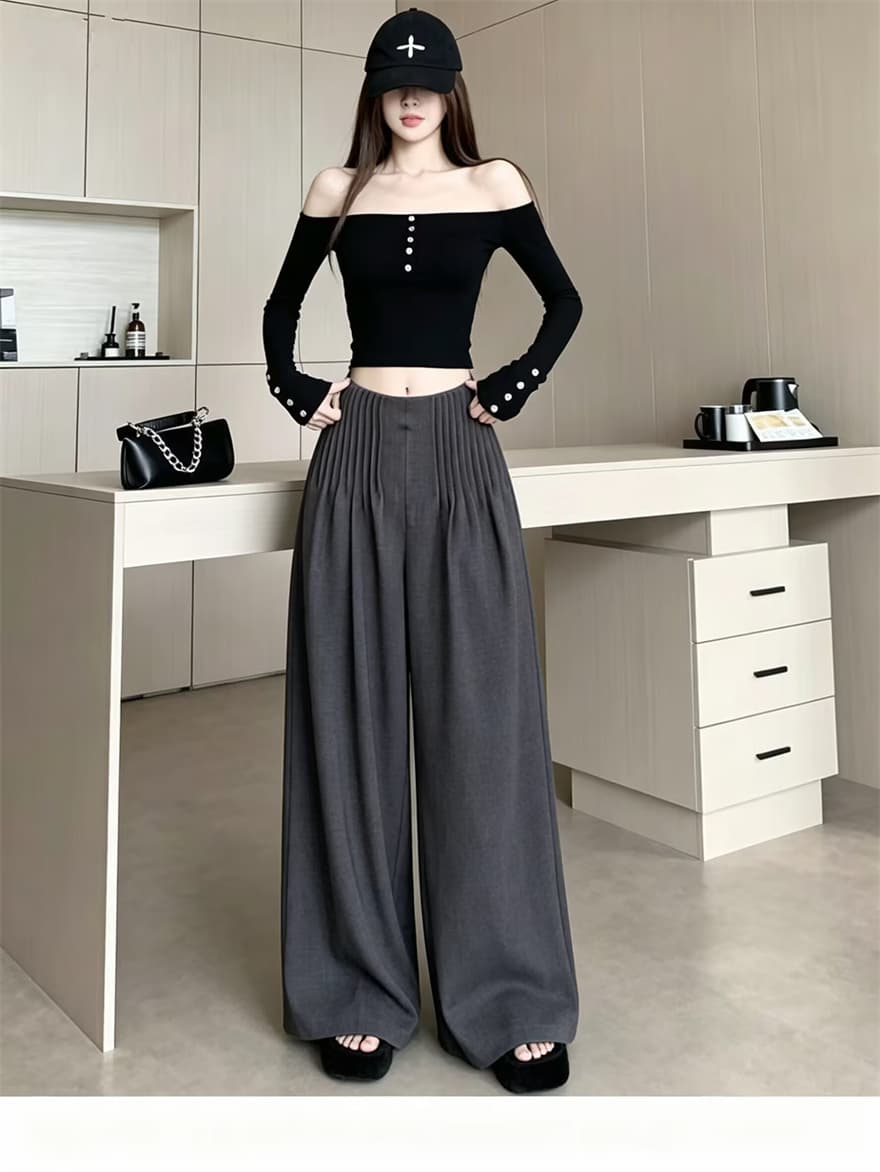 실사 레트로 주름 오래된 돈 바람 와이드 레그 팬츠 2026 가을 새로운 다용도 하이웨이스트 루즈핏 슬림해 보이는 바닥 청소 바지 상세 이미지 28