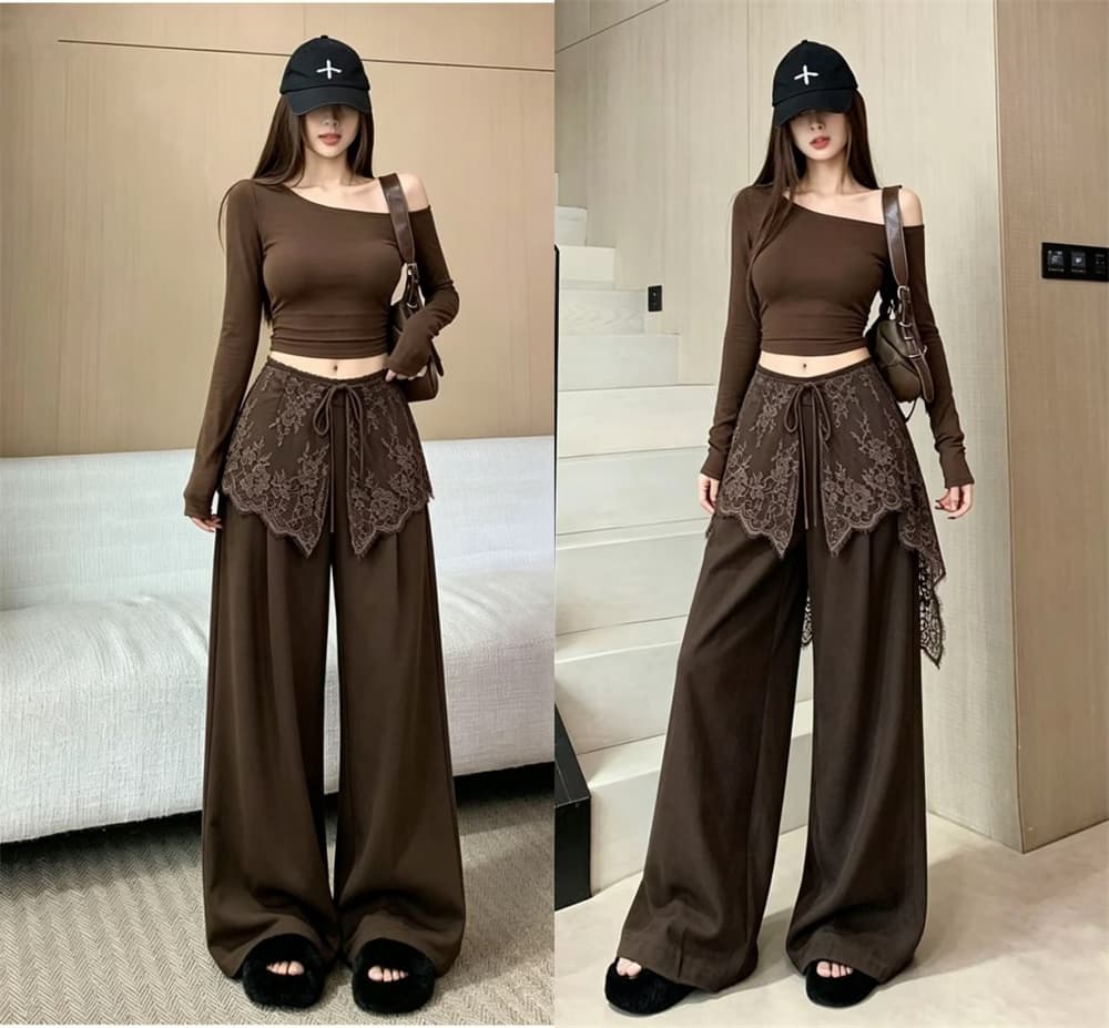 실사 2026 가을 새로운 레이스 방귀 커튼 정장 바지 한국 스타일 작은 대중 디자인 센스 하이웨이스트 슬림해 보이는 도루 센스 상세 이미지 6