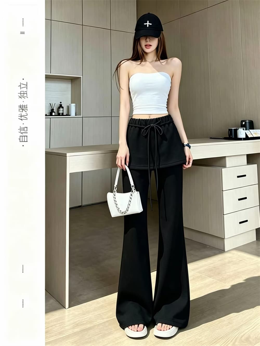실사 페이크 레이어드 방귀 커튼 웨이 바지 여성 2026 년 가을 하이웨이스트 캐주얼 운동 바지 좁은 에디션 조거 바지 니트 상세 이미지 9