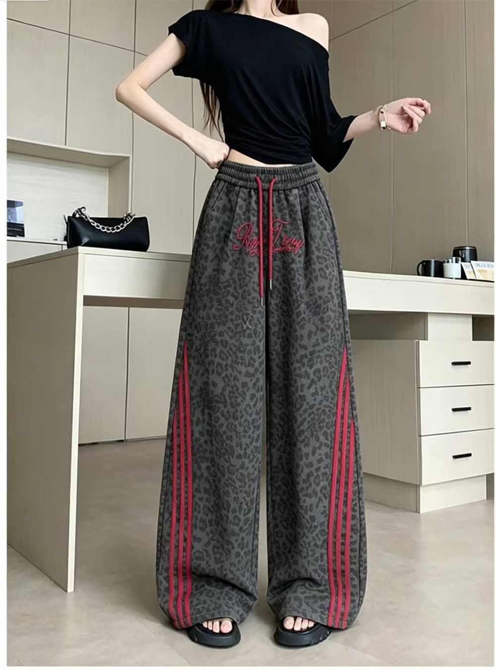 실사 아메리칸 레트로 카모플라주 와이드 레그 팬츠 루즈핏 측면 스트라이프 패치워크 캐주얼 거리 hiphop 웨이 바지 상세 이미지 15