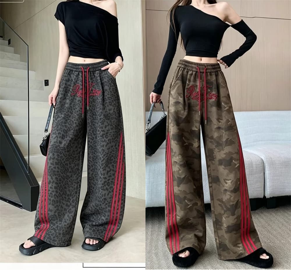실사 아메리칸 레트로 카모플라주 와이드 레그 팬츠 루즈핏 측면 스트라이프 패치워크 캐주얼 거리 hiphop 웨이 바지 상세 이미지 19