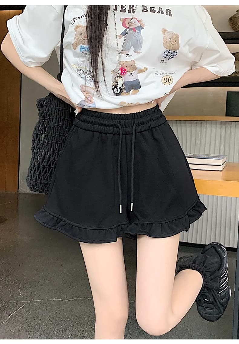 한 부서 2026 여름 슬림해 보이는 다용도 화이트 하이웨이스트 와이드 레그 팬츠 프릴 허리밴드 펌프 로프 캐주얼 반바지 여성 상세 이미지 12