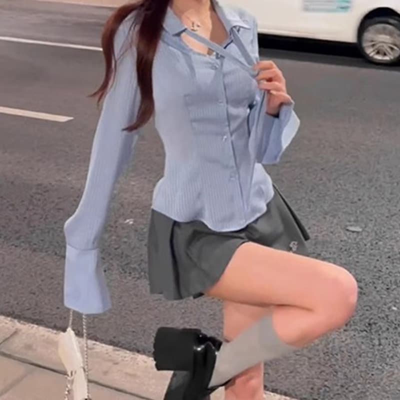 한 부서 이른 가을 핫걸 한국 드라마 착용 가져 가라. 이른 가을 달콤한 매운맛 높은 추위 로얄 자매 학원 스타일 고급 센스 점프 슈트 치마 세트 이미지 4