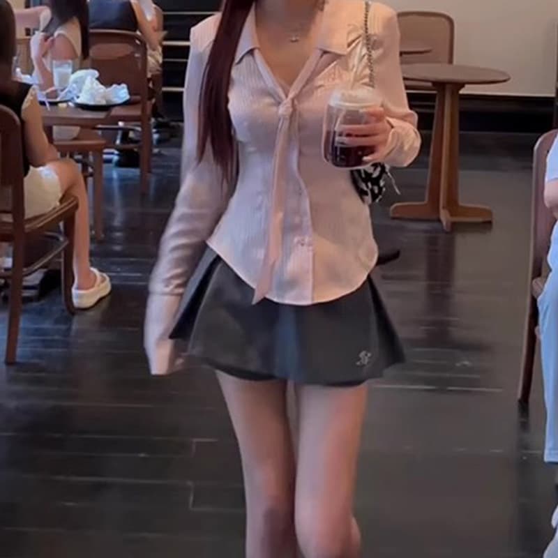 한 부서 이른 가을 핫걸 한국 드라마 착용 가져 가라. 이른 가을 달콤한 매운맛 높은 추위 로얄 자매 학원 스타일 고급 센스 점프 슈트 치마 세트 상세 이미지 5