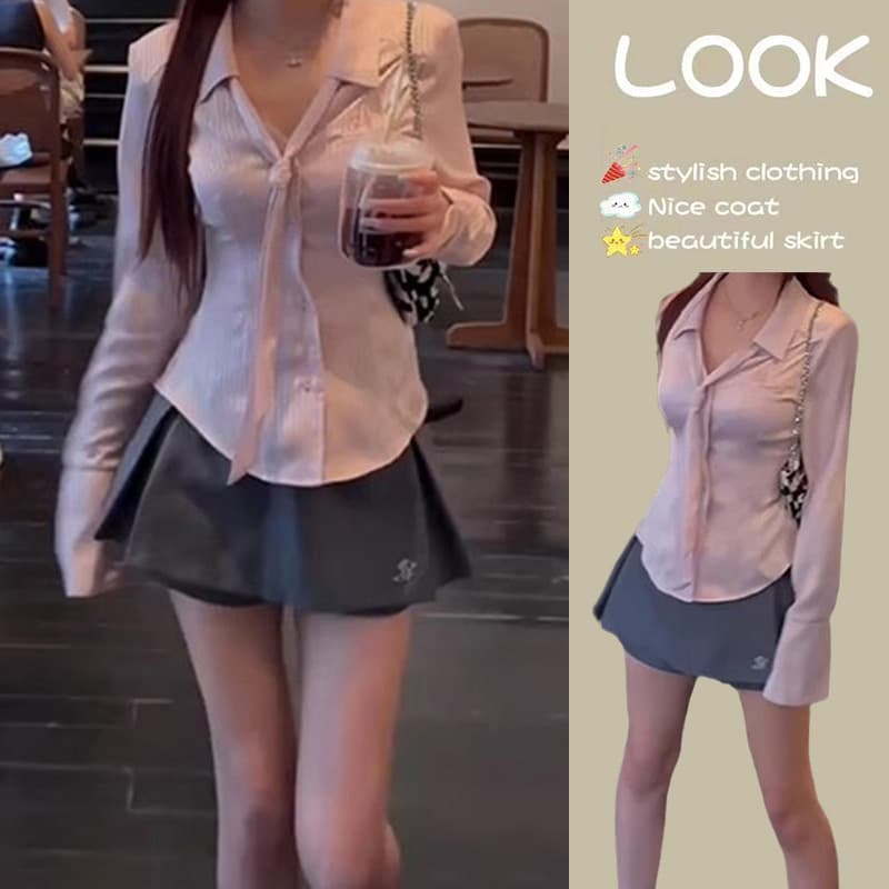 한 부서 이른 가을 핫걸 한국 드라마 착용 가져 가라. 이른 가을 달콤한 매운맛 높은 추위 로얄 자매 학원 스타일 고급 센스 점프 슈트 치마 세트 상세 이미지 13