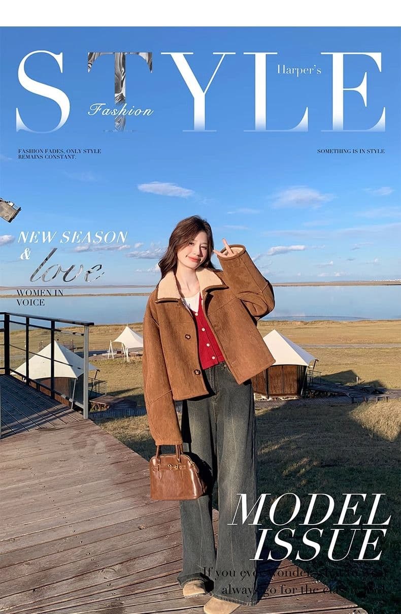 두꺼운 짧은 외투 스웨이드 양털 플리스 복합 하나 피모 하나 수 있습니다. 양면 착용 양털 재킷 짧은 스웨이드 원단 상세 이미지 2