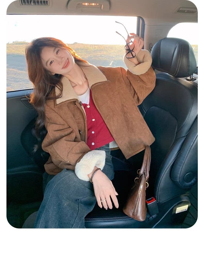 두꺼운 짧은 외투 스웨이드 양털 플리스 복합 하나 피모 하나 수 있습니다. 양면 착용 양털 재킷 짧은 스웨이드 원단 상세 이미지 3