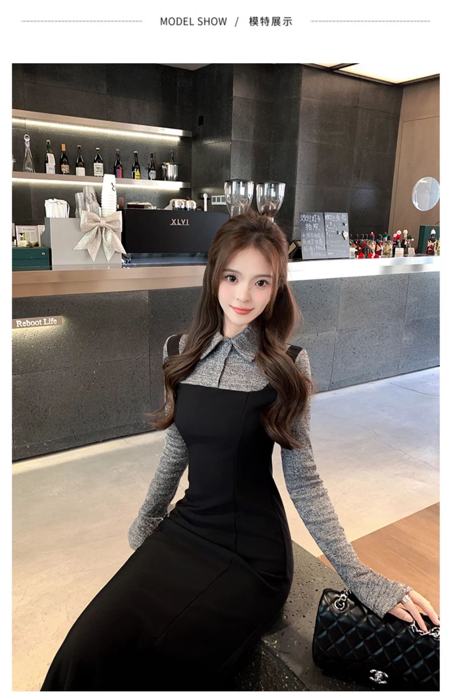 한 부서 프랑스식 그는 벤 바람 패치워크 드레스 봄 새로운 몸매 가꾸기 품격 바람 페이크 레이어드 슈퍼 화재 롱 스커트 여성 의류 상세 이미지 2