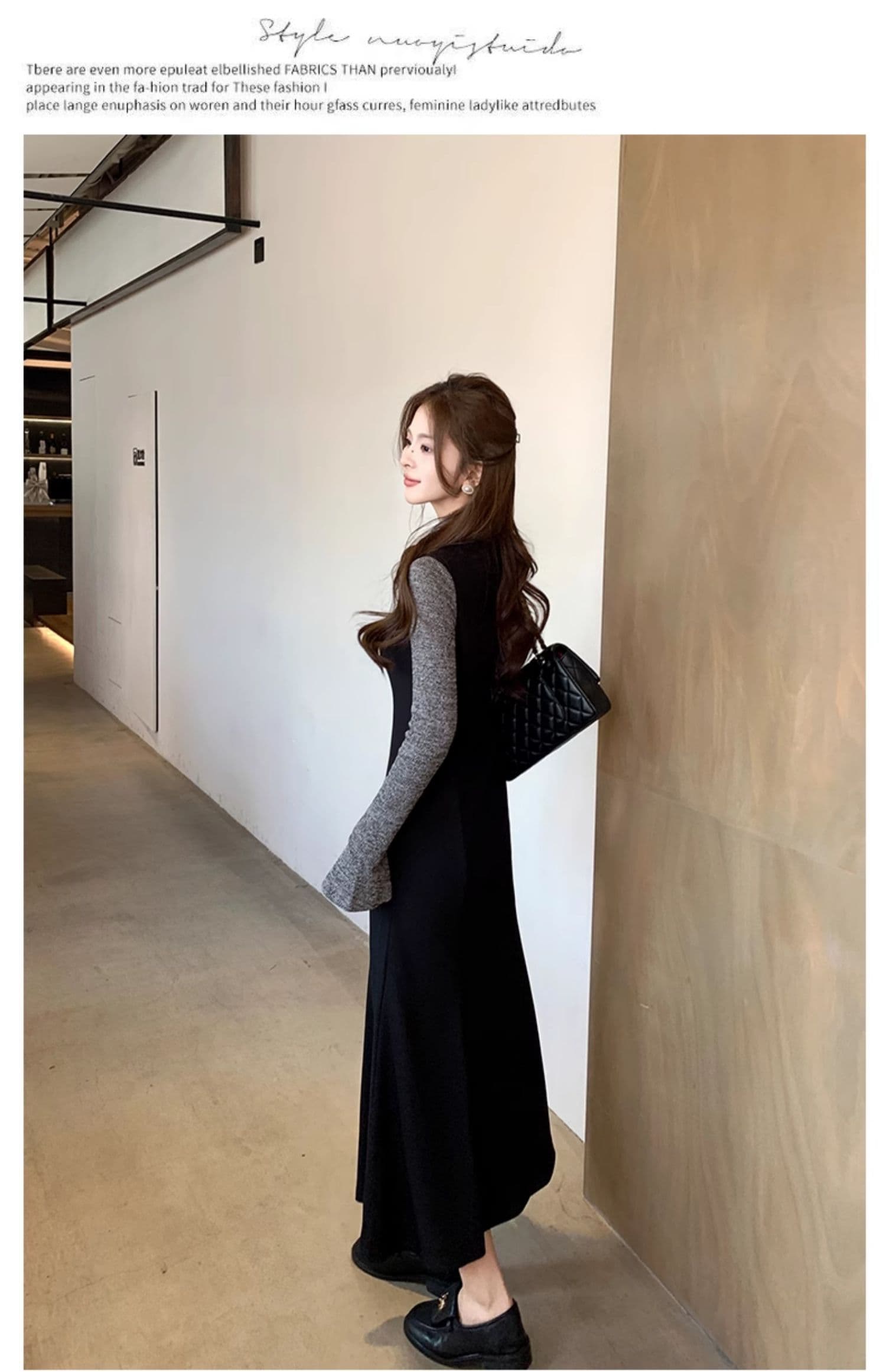 한 부서 프랑스식 그는 벤 바람 패치워크 드레스 봄 새로운 몸매 가꾸기 품격 바람 페이크 레이어드 슈퍼 화재 롱 스커트 여성 의류 상세 이미지 3