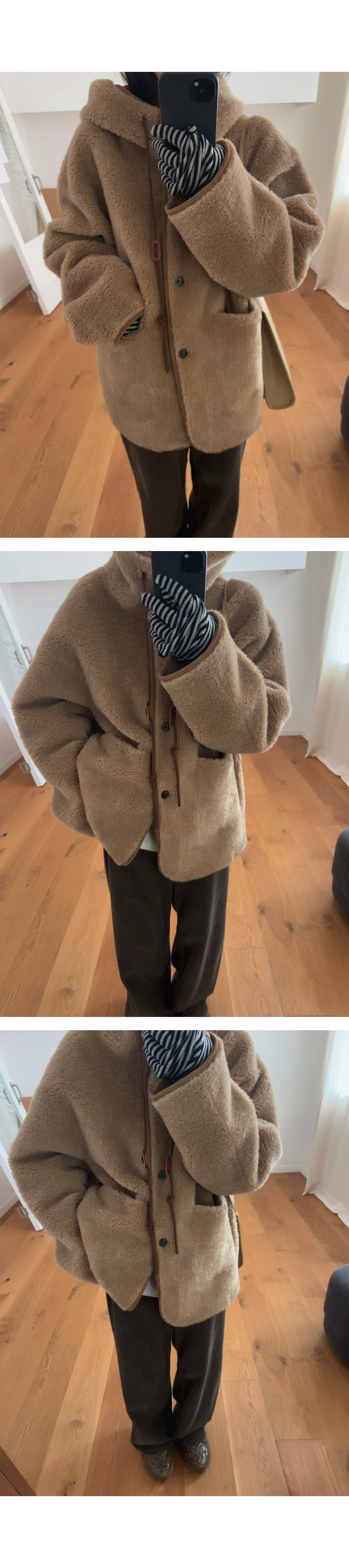 한 부서 chic 동대문 레트로 품격 모피 따뜻한 피모 하나 후드 펌프 로프 부서 버클 양털 재킷 상세 이미지 4