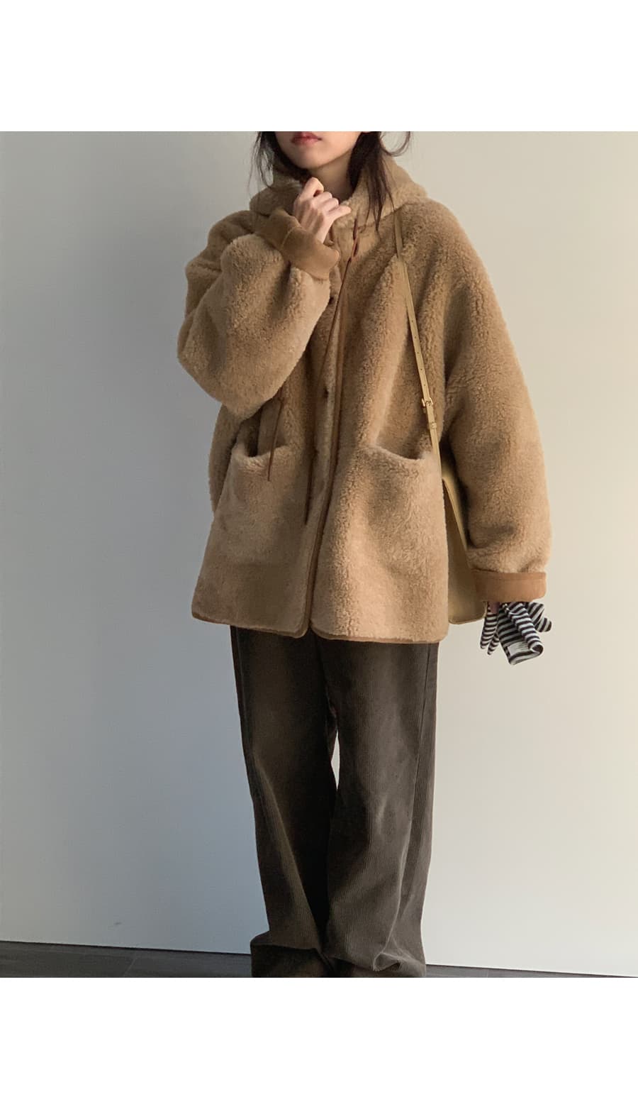 한 부서 chic 동대문 레트로 품격 모피 따뜻한 피모 하나 후드 펌프 로프 부서 버클 양털 재킷 상세 이미지 12