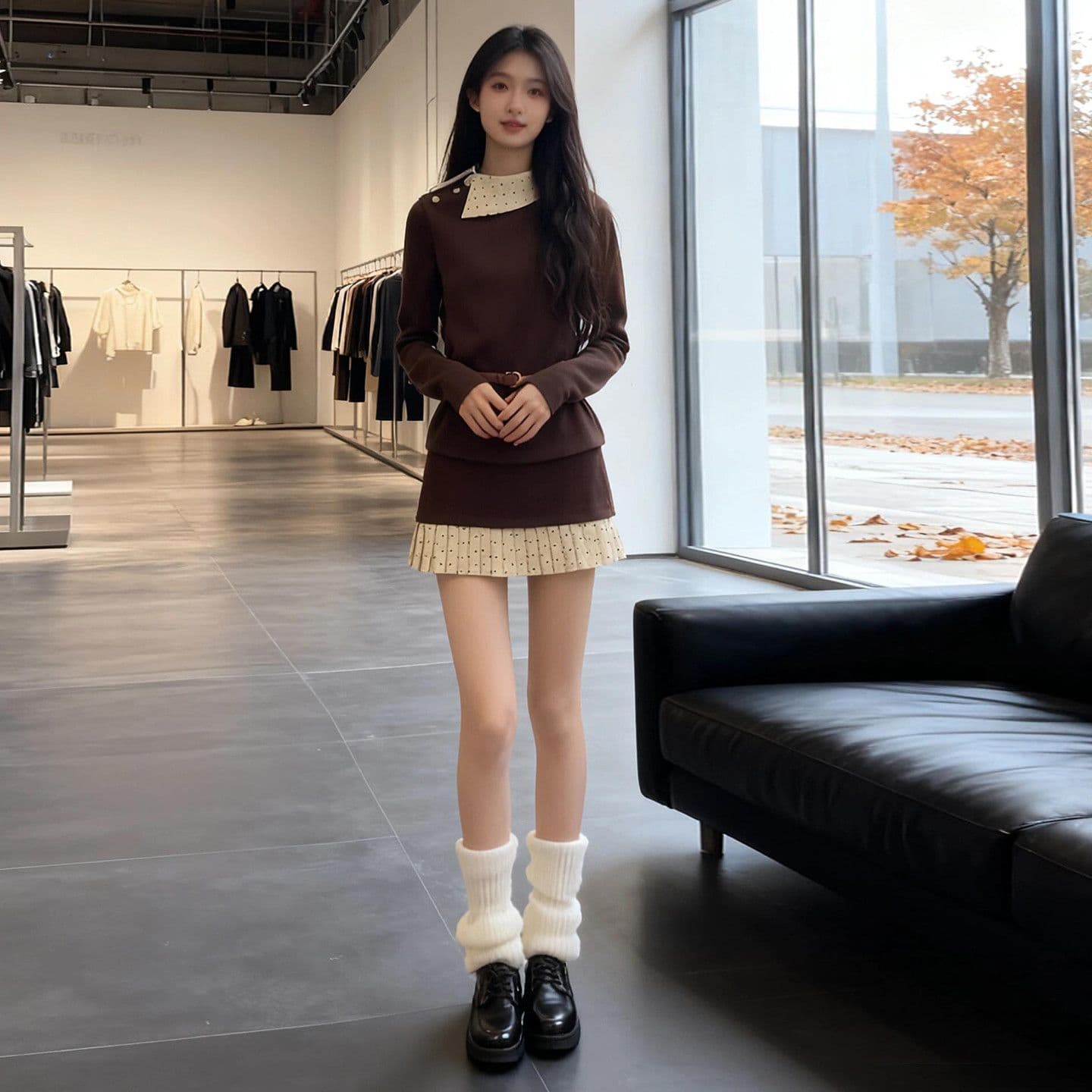 천 골드 착용 가져 가라. 커피 색상 맨위 가을 겨울 소녀 고유 한 아름다운 인사이드 가져 가라. 기본 셔츠 자이언트 잘 생긴 한 부서 두 조각 세트 드레스