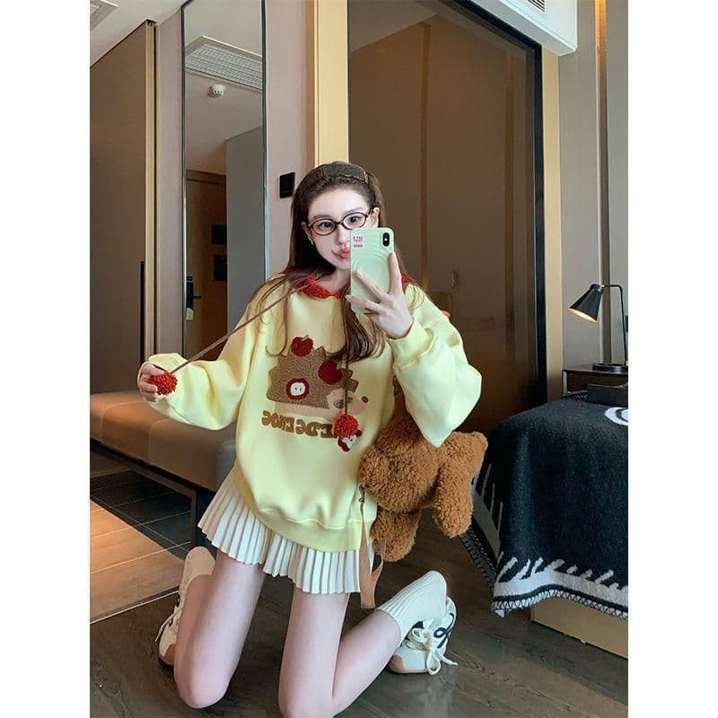한 부서 아메리칸 레트로 만화 패턴 후드 티 스웨터 여성 가을 겨울 새로운 재킷 가져 가라. 캐주얼 맨위 세트 트렌디 이미지 4
