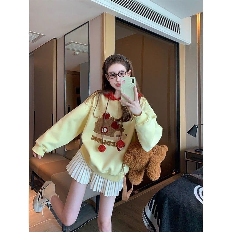 한 부서 아메리칸 레트로 만화 패턴 후드 티 스웨터 여성 가을 겨울 새로운 재킷 가져 가라. 캐주얼 맨위 세트 트렌디 상세 이미지 5