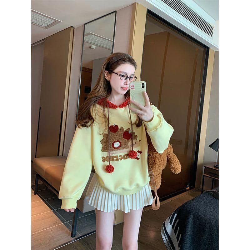 한 부서 아메리칸 레트로 만화 패턴 후드 티 스웨터 여성 가을 겨울 새로운 재킷 가져 가라. 캐주얼 맨위 세트 트렌디 상세 이미지 6