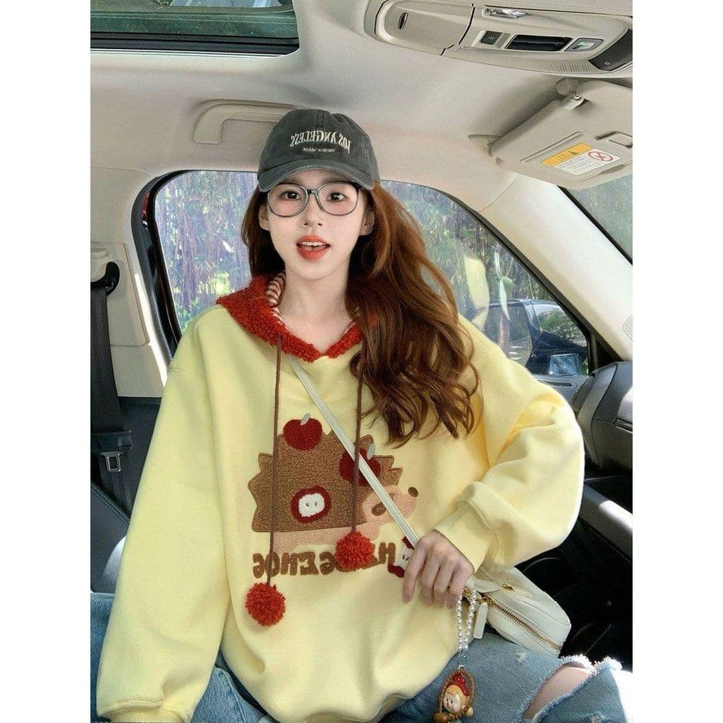 한 부서 chic 아메리칸 레트로 만화 패턴 후드 티 스웨터 여성 가을 겨울 새로운 재킷 캐주얼 다용도 맨위 트렌디 이미지 4