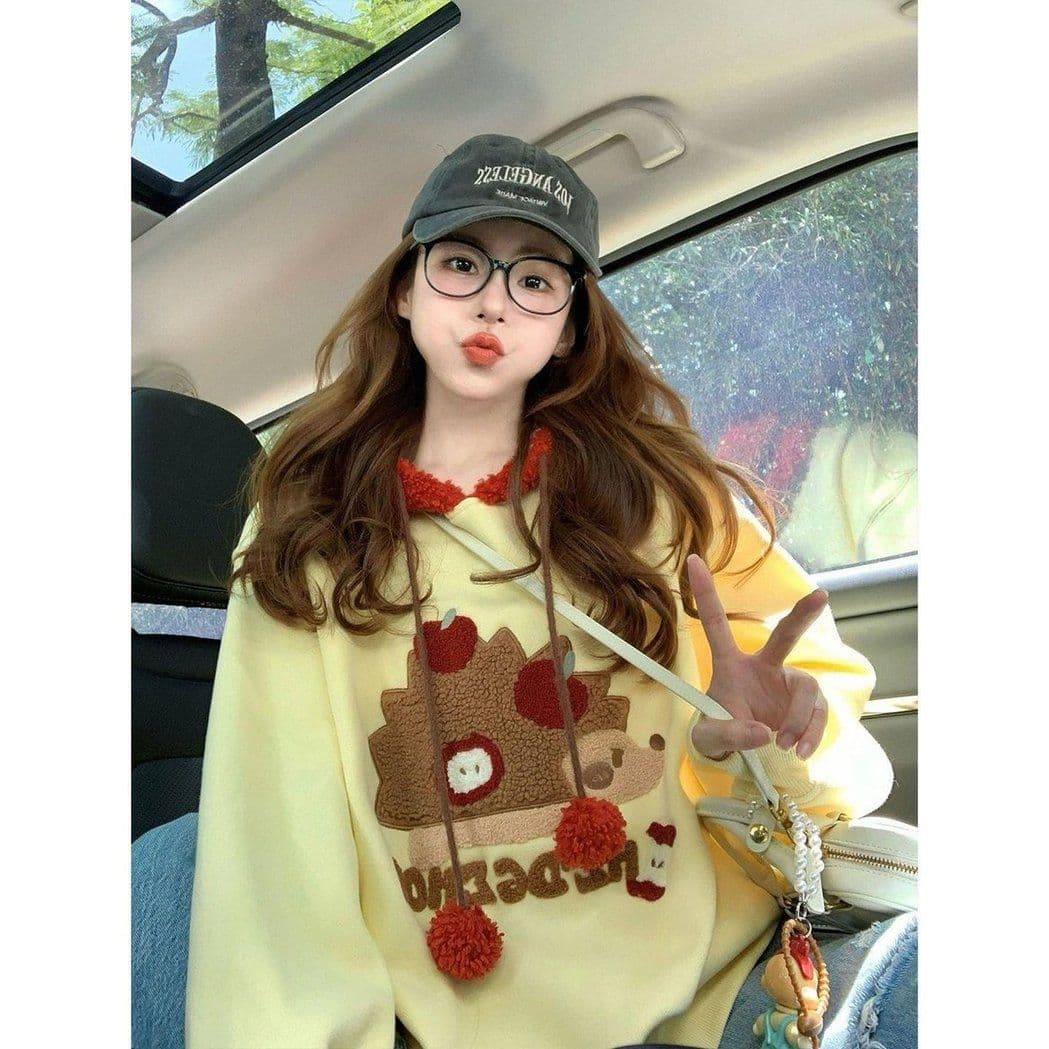 한 부서 chic 아메리칸 레트로 만화 패턴 후드 티 스웨터 여성 가을 겨울 새로운 재킷 캐주얼 다용도 맨위 트렌디 이미지 5