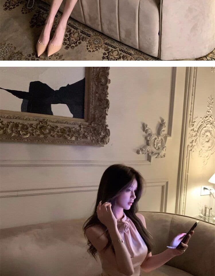 프랑스식 품격 명문 여성 아세트산 새틴 민소매 행침 목 드레스 작은 대중 디자인 케이크 퍼프 생일 작은 행사 치마 상세 이미지 6
