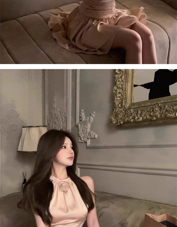 프랑스식 품격 명문 여성 아세트산 새틴 민소매 행침 목 드레스 작은 대중 디자인 케이크 퍼프 생일 작은 행사 치마 상세 이미지 7