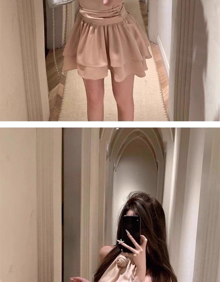 프랑스식 품격 명문 여성 아세트산 새틴 민소매 행침 목 드레스 작은 대중 디자인 케이크 퍼프 생일 작은 행사 치마 상세 이미지 9