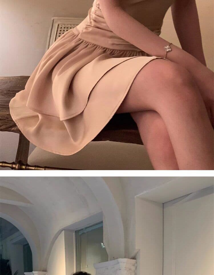 프랑스식 품격 명문 여성 아세트산 새틴 민소매 행침 목 드레스 작은 대중 디자인 케이크 퍼프 생일 작은 행사 치마 상세 이미지 12