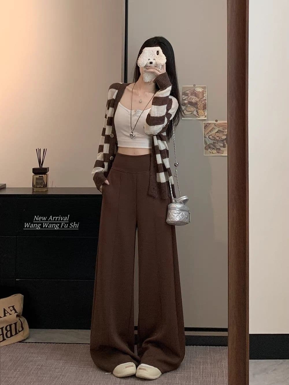 한 부서 아메리칸 높음 거리 와이드 레깅스 바지 겨울 2026 새로운 하이웨이스트 슬림해 보이는 캐주얼 웨이 바지 고급 센스 운동 바지 상세 이미지 12