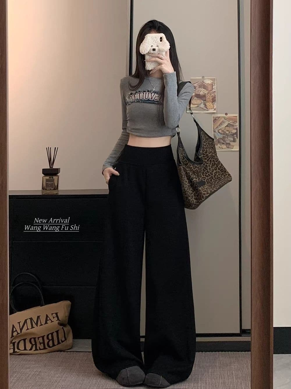 한 부서 아메리칸 높음 거리 와이드 레깅스 바지 겨울 2026 새로운 하이웨이스트 슬림해 보이는 캐주얼 웨이 바지 고급 센스 운동 바지 상세 이미지 25