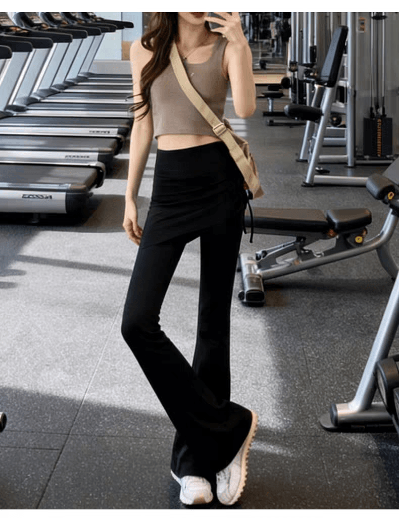 2026 새로운 한 부서 chic 페이크 레이어드 랩스커트팬츠 부츠컷 외출용 요가 슬림해 보이는 긴 바지 상세 이미지 2