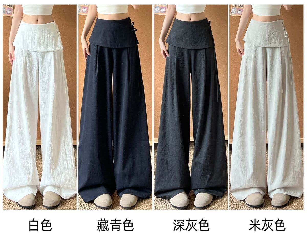한 부서 페이크 레이어드 랩스커트팬츠 스트랩 와이드 레깅스 바지 얇은 스타일 여름 새로운 미니멀리즘 하이웨이스트 슬림해 보이는 몸매 가꾸기 스트레이트 팬츠 상세 이미지 12