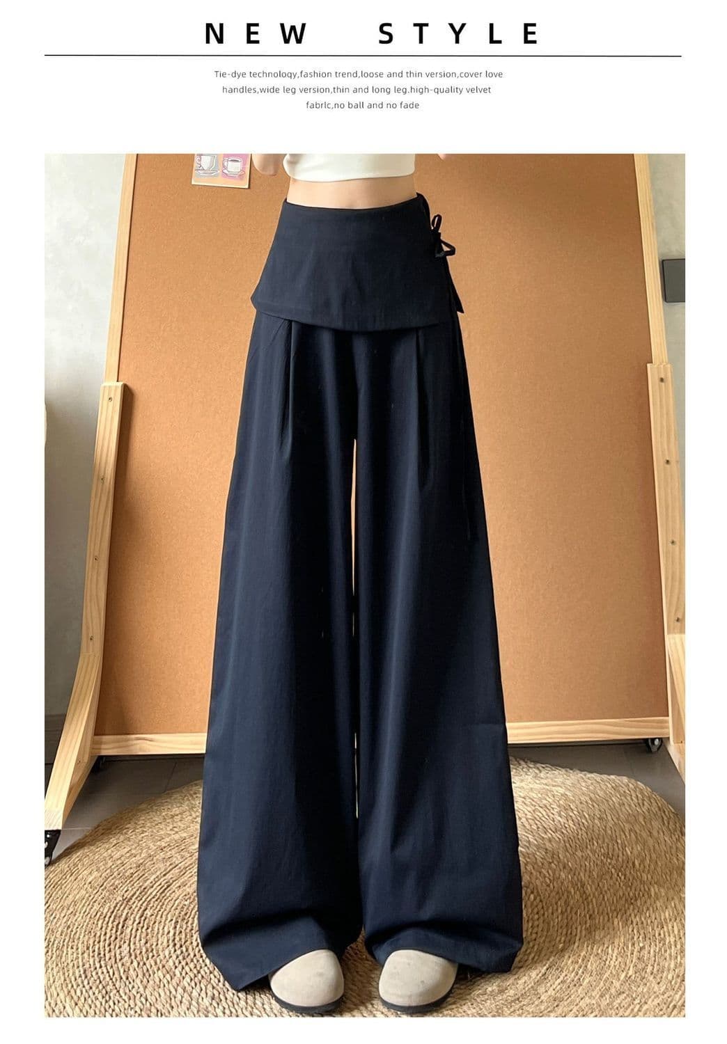 한 부서 페이크 레이어드 랩스커트팬츠 스트랩 와이드 레깅스 바지 얇은 스타일 여름 새로운 미니멀리즘 하이웨이스트 슬림해 보이는 몸매 가꾸기 스트레이트 팬츠 상세 이미지 17