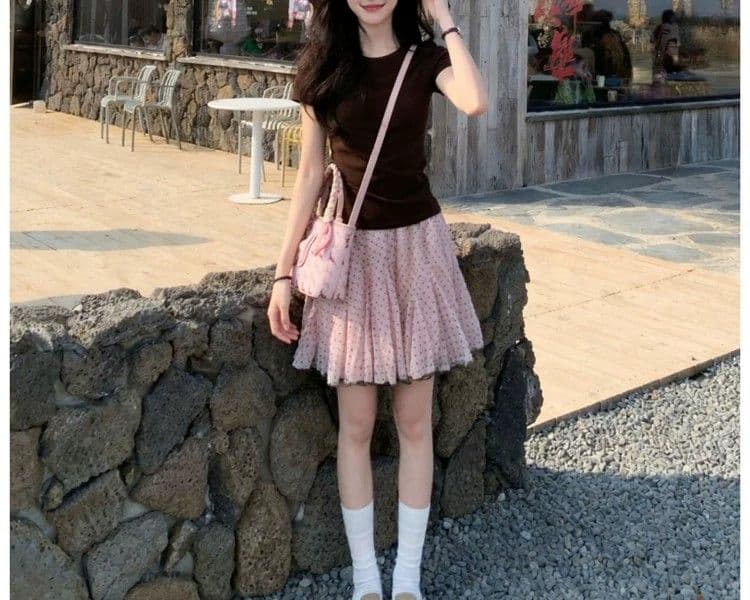 한 부서 chic 도트 무늬 망사 반신 스커트 여성 여름 2026 년 새로운 한 마디 미니 스커트 슬림해 보이는 퍼프 스커트 상세 이미지 6
