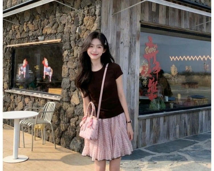 한 부서 chic 도트 무늬 망사 반신 스커트 여성 여름 2026 년 새로운 한 마디 미니 스커트 슬림해 보이는 퍼프 스커트 상세 이미지 9