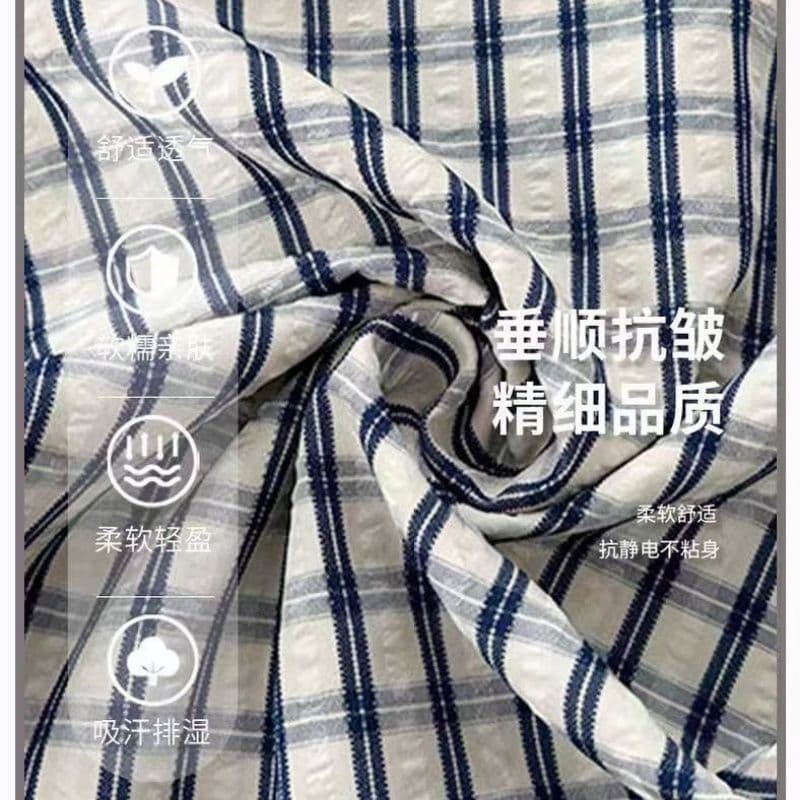 아메리칸 파란색 체크무늬 바지 여성 여름 얇은 스타일 청 순수한 시스템 느슨함 센스 바지 얼음 실크 루즈핏 느긋한 바람 와이드 레그 팬츠 상세 이미지 2