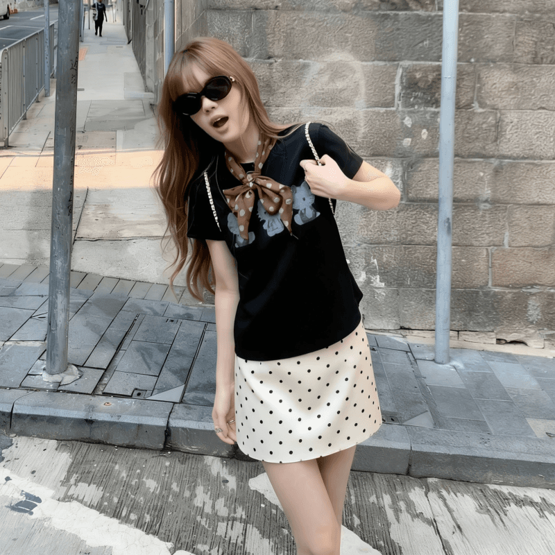 한 부서 2026 휴일 검정색 레트로 도트 무늬 타이트 스커트 미니 스커트 여성 여름 하이웨이스트 한 마디 품격 출퇴근 반신 스커트 여성 상세 이미지 1