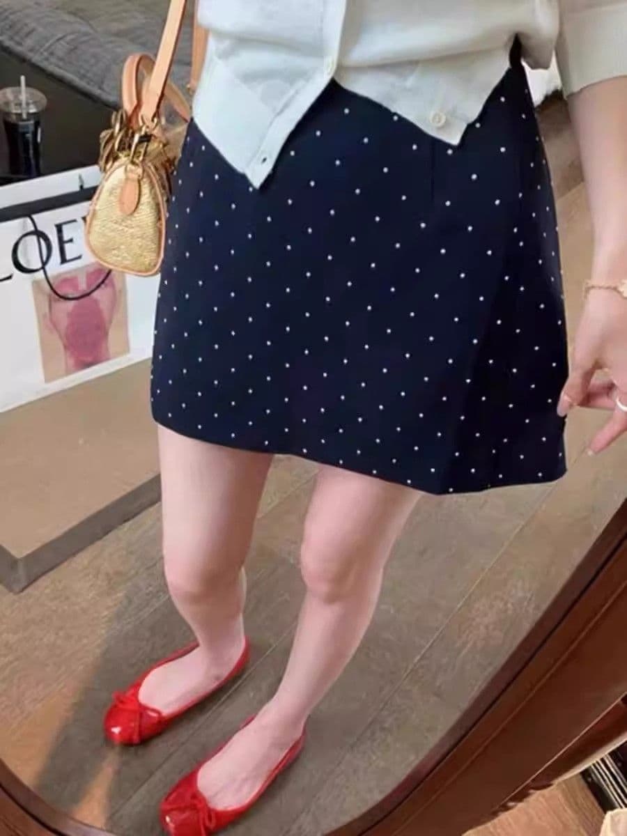한 부서 도트 무늬 휴일 검정색 레트로 도트 무늬 타이트 스커트 미니 스커트 여성 여름 하이웨이스트 한 마디 품격 출퇴근 반신 스커트 여성 상세 이미지 1