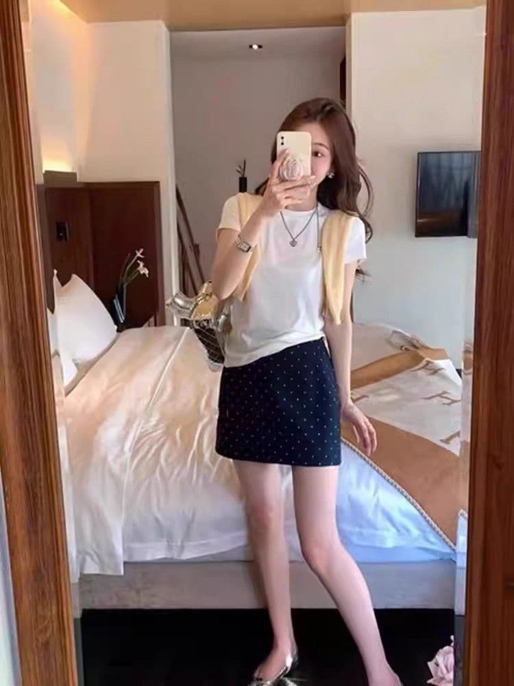 한 부서 도트 무늬 휴일 검정색 레트로 도트 무늬 타이트 스커트 미니 스커트 여성 여름 하이웨이스트 한 마디 품격 출퇴근 반신 스커트 여성 상세 이미지 4