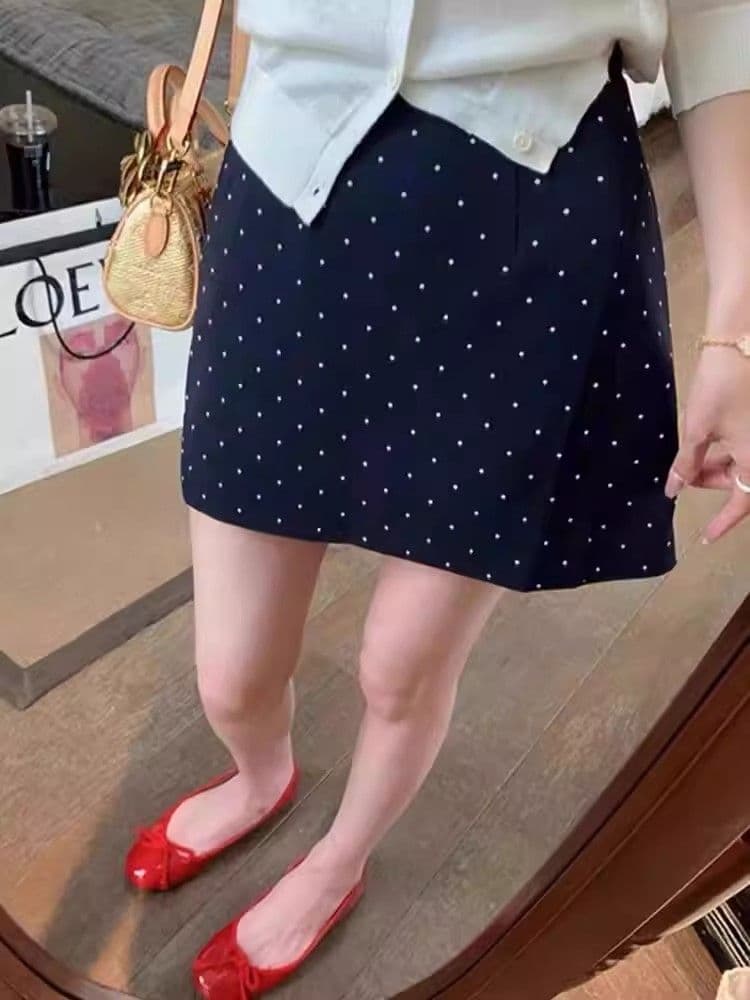 한 부서 도트 무늬 휴일 검정색 레트로 도트 무늬 타이트 스커트 미니 스커트 여성 여름 하이웨이스트 한 마디 품격 출퇴근 반신 스커트 여성 상세 이미지 6