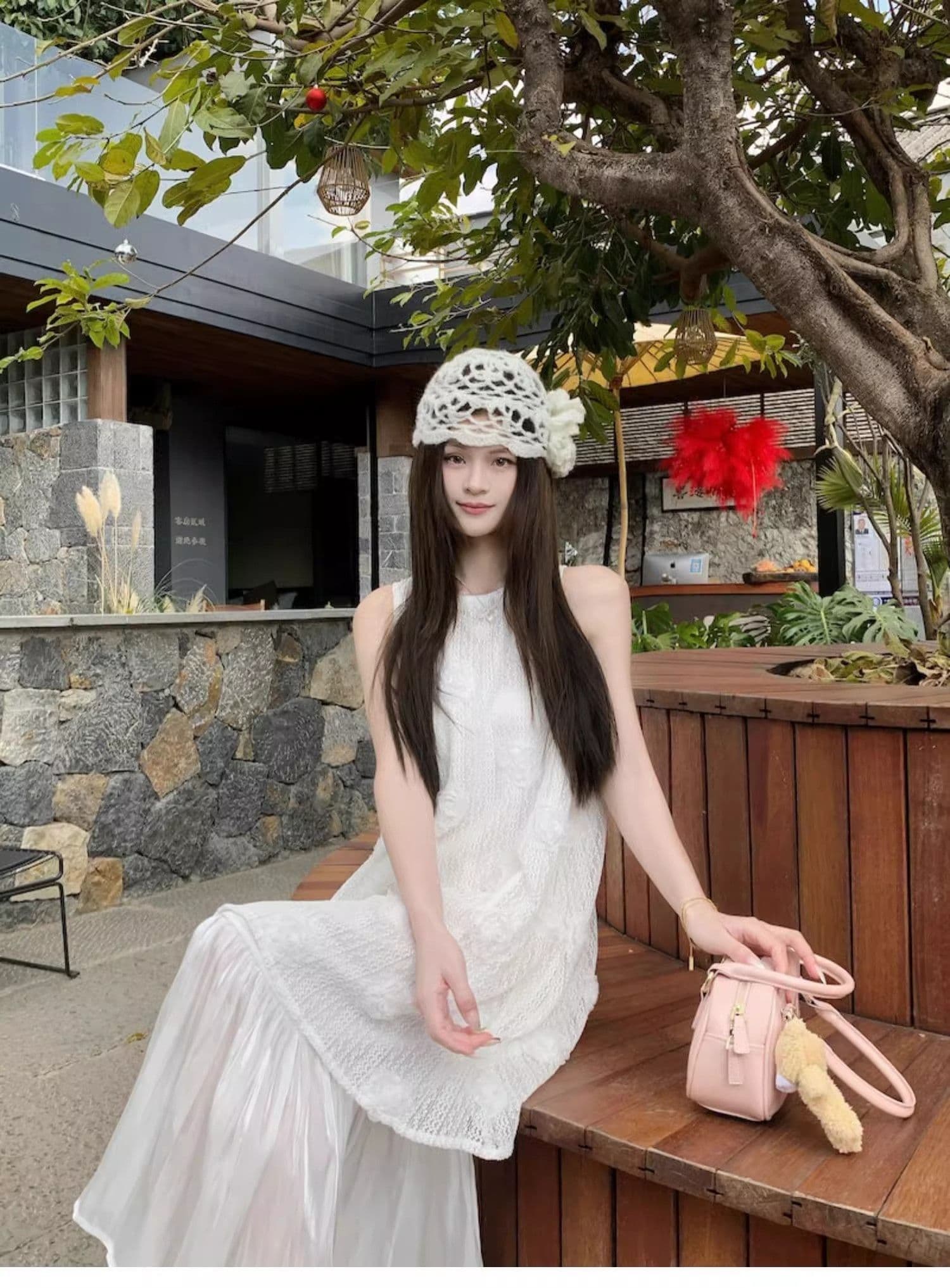 해변가 휴가 바람 롱 스커트 여성 2026 여름 새로운 달콤함 3 차원 꽃 페이크 레이어드 루즈핏 조끼 원피스 상세 이미지 14