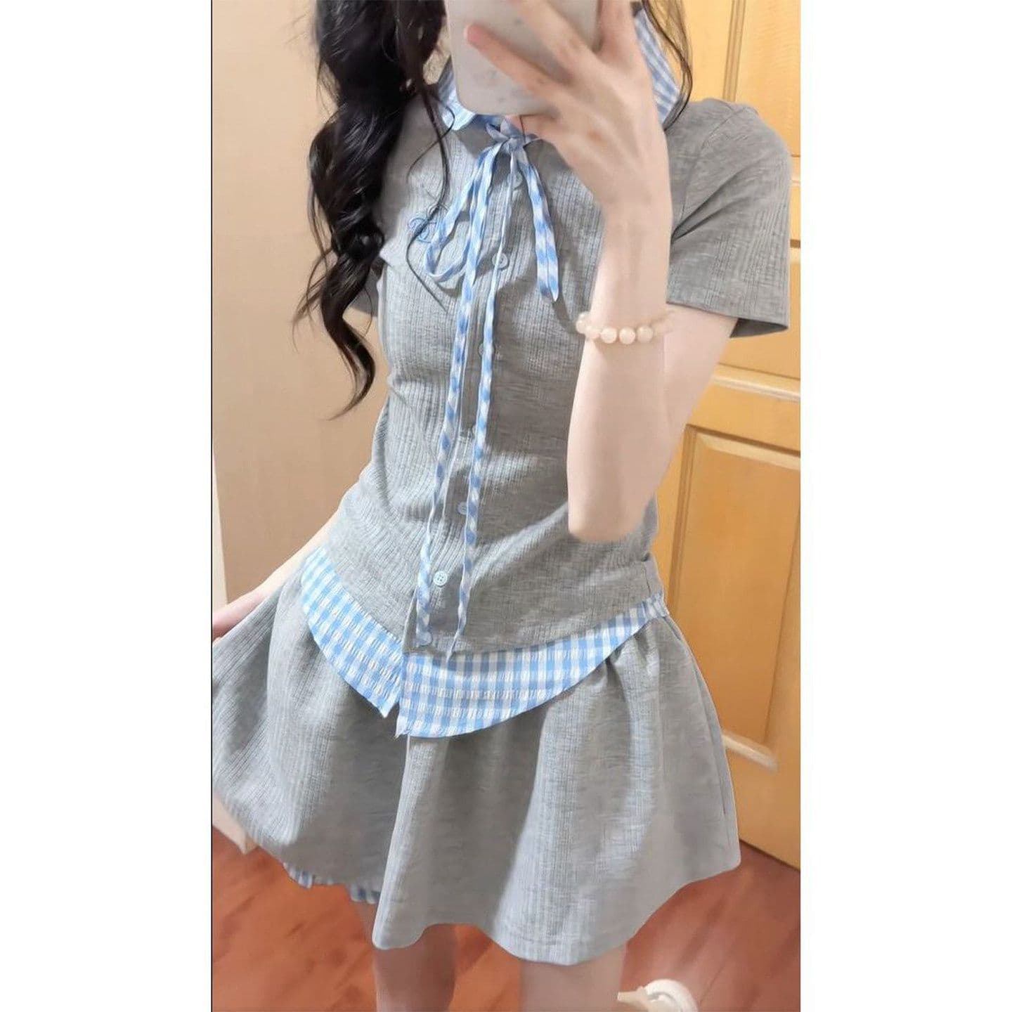 한 부서 chic 학원 스타일 세트 여성 여름 자이언트 잘 생긴 작은 키 관대 한 점잖은 여름 ootd 착용 가져 가라. 전체 집합 상세 이미지 2