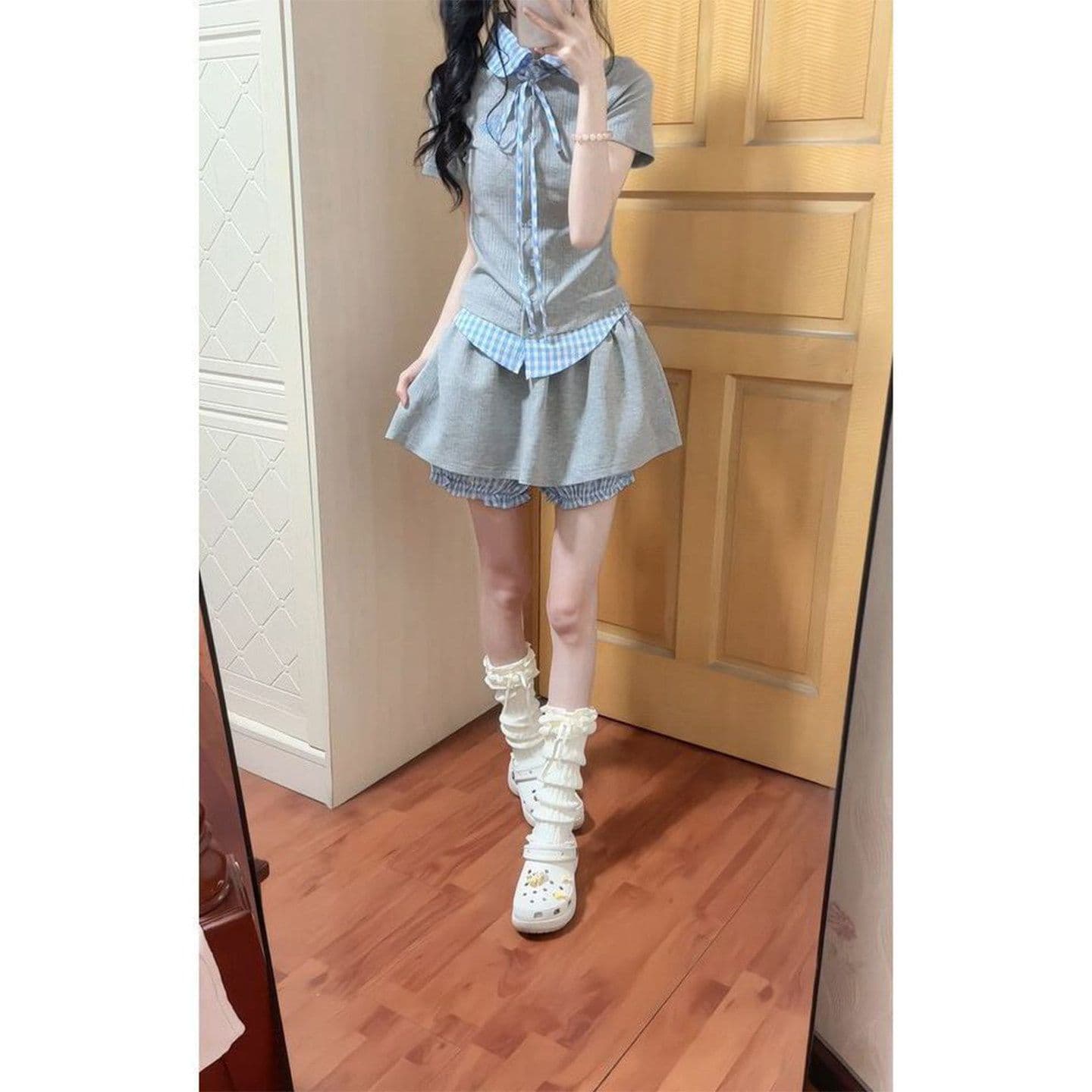 한 부서 chic 학원 스타일 세트 여성 여름 자이언트 잘 생긴 작은 키 관대 한 점잖은 여름 ootd 착용 가져 가라. 전체 집합 상세 이미지 3