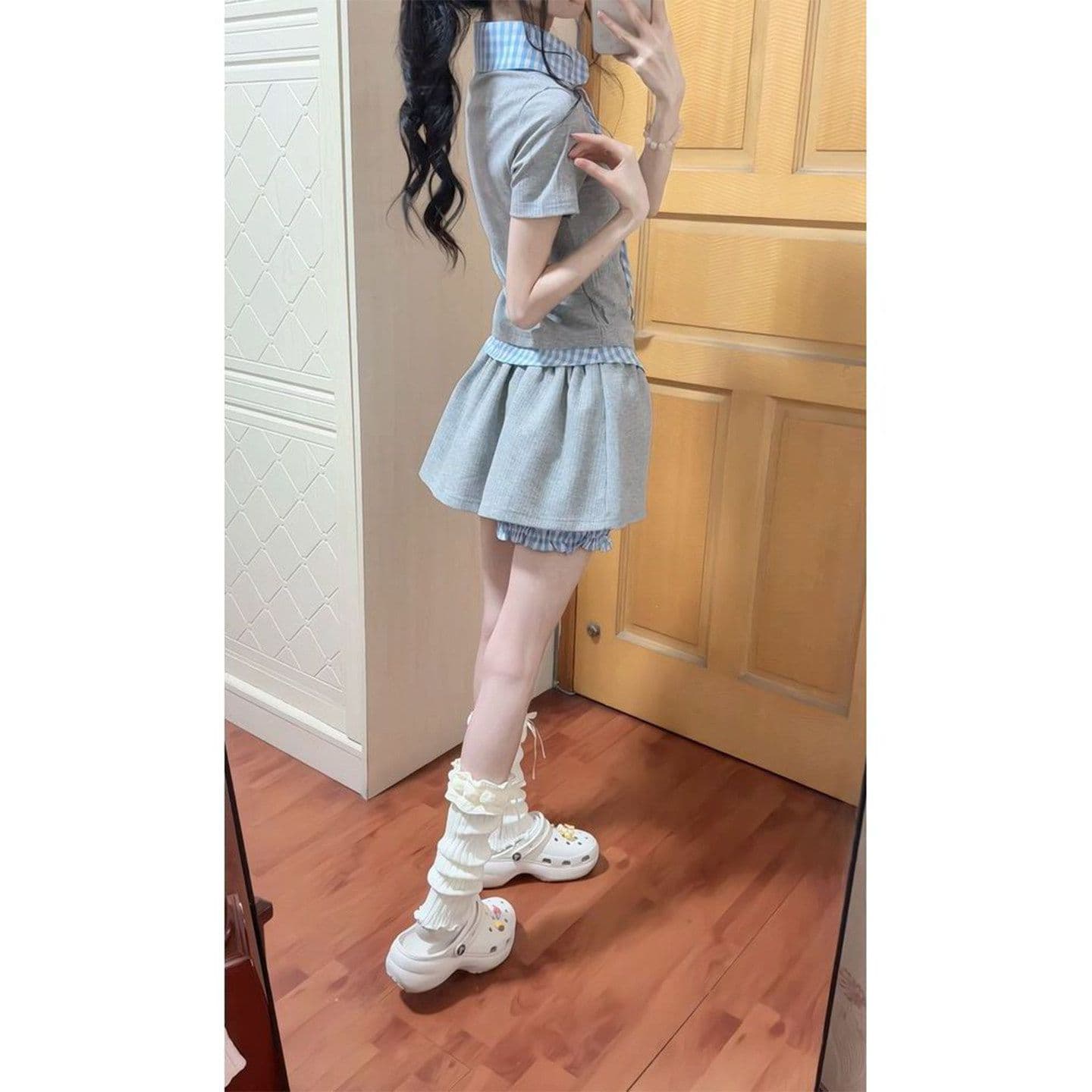 한 부서 chic 학원 스타일 세트 여성 여름 자이언트 잘 생긴 작은 키 관대 한 점잖은 여름 ootd 착용 가져 가라. 전체 집합 상세 이미지 5