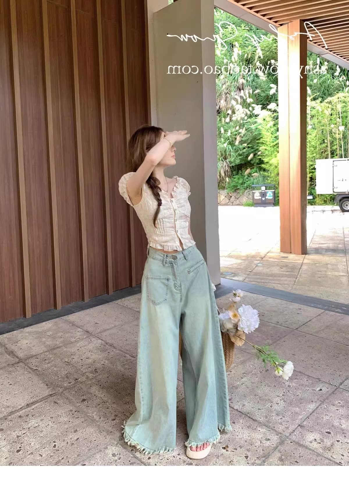 프랑스식 고급 센스 달콤한 매운맛 작은 꽃무늬 ins 맨위 여성 짧은 오프숄더 짧은 작은 셔츠 디자인 센스 여름 반팔 상세 이미지 5