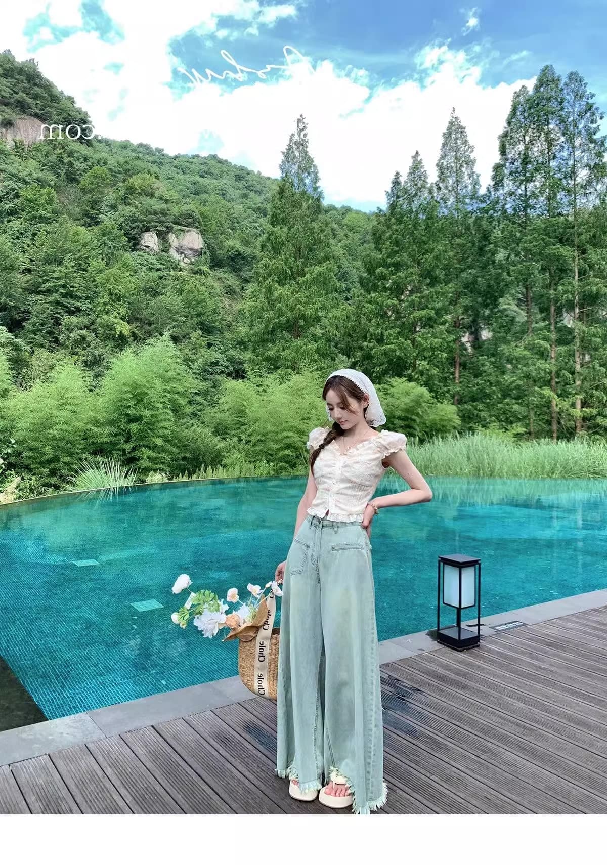 프랑스식 고급 센스 달콤한 매운맛 작은 꽃무늬 ins 맨위 여성 짧은 오프숄더 짧은 작은 셔츠 디자인 센스 여름 반팔 상세 이미지 12