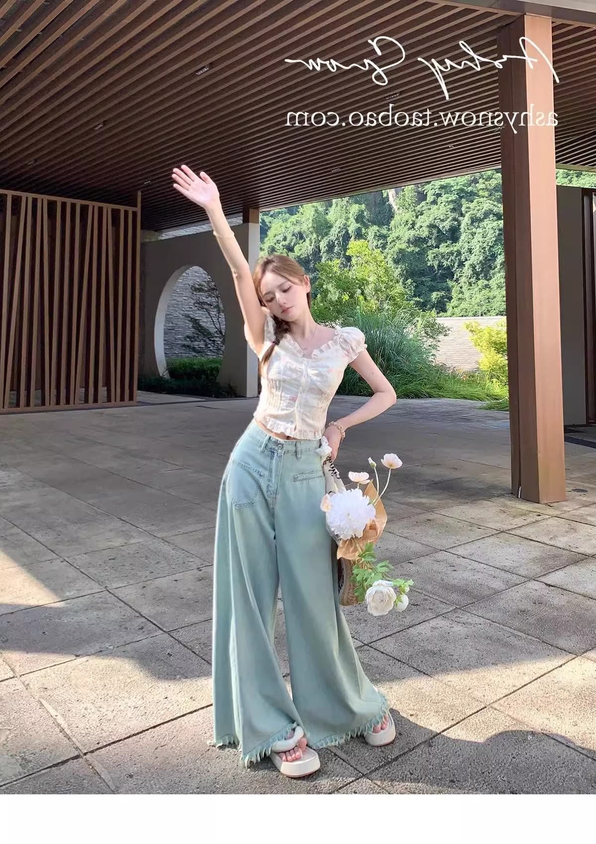 프랑스식 고급 센스 달콤한 매운맛 작은 꽃무늬 ins 맨위 여성 짧은 오프숄더 짧은 작은 셔츠 디자인 센스 여름 반팔 상세 이미지 13